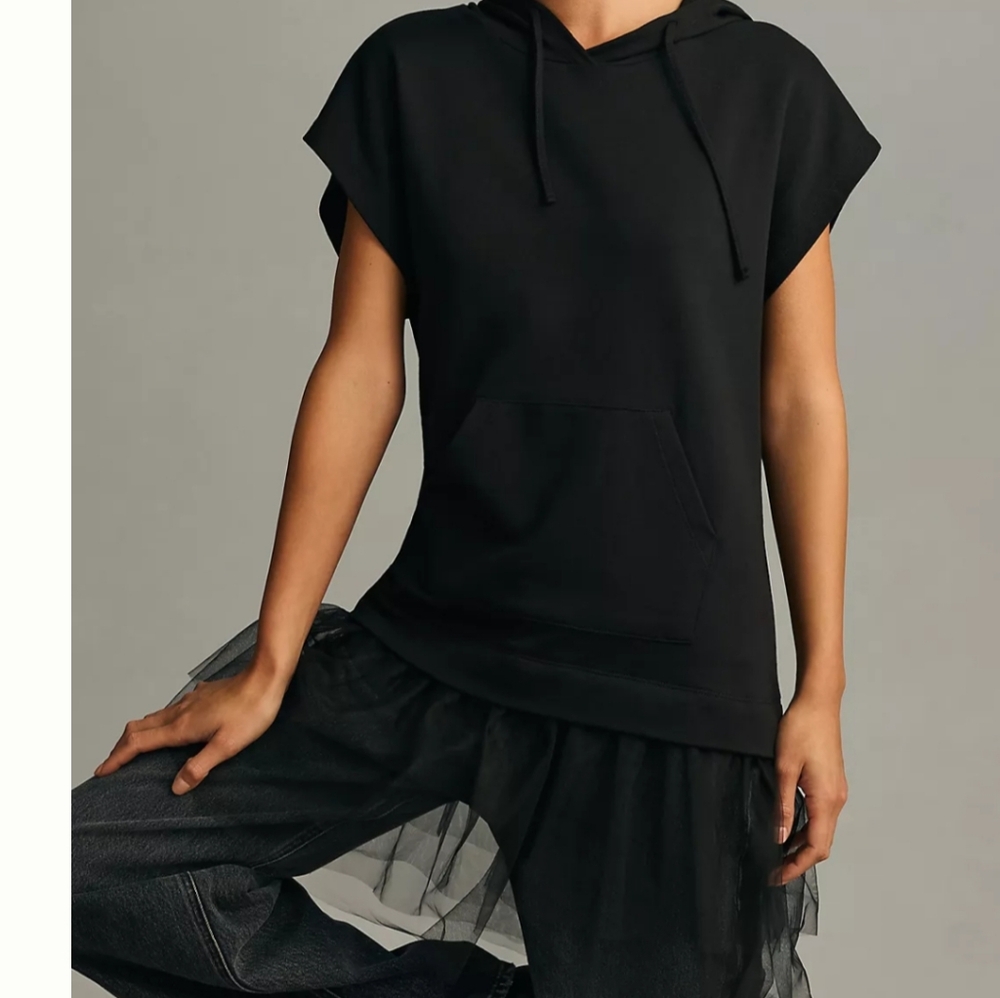 Anthropologie Pilcro‎ Black Hooded Sweatshirt Tulle Trim